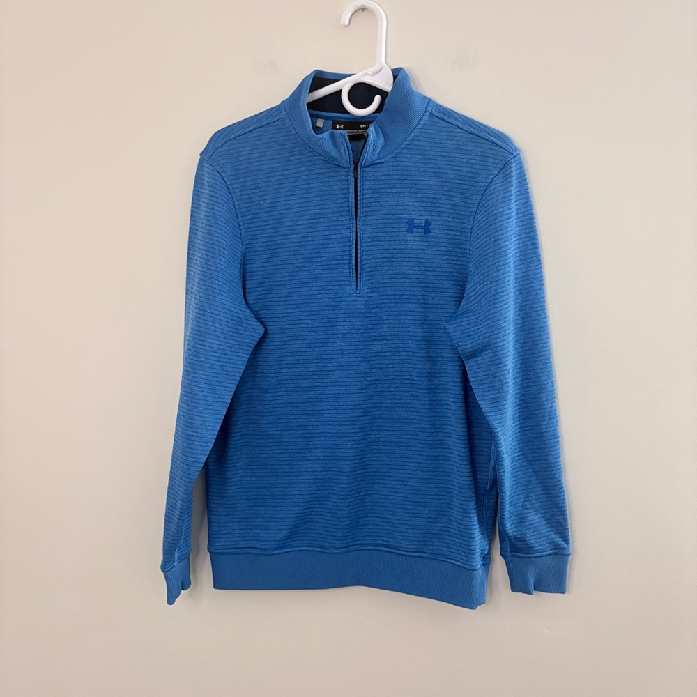 Under Armour Blue 1/4 zip Men’s Small Pullover Sweater Work Golf Casual warm